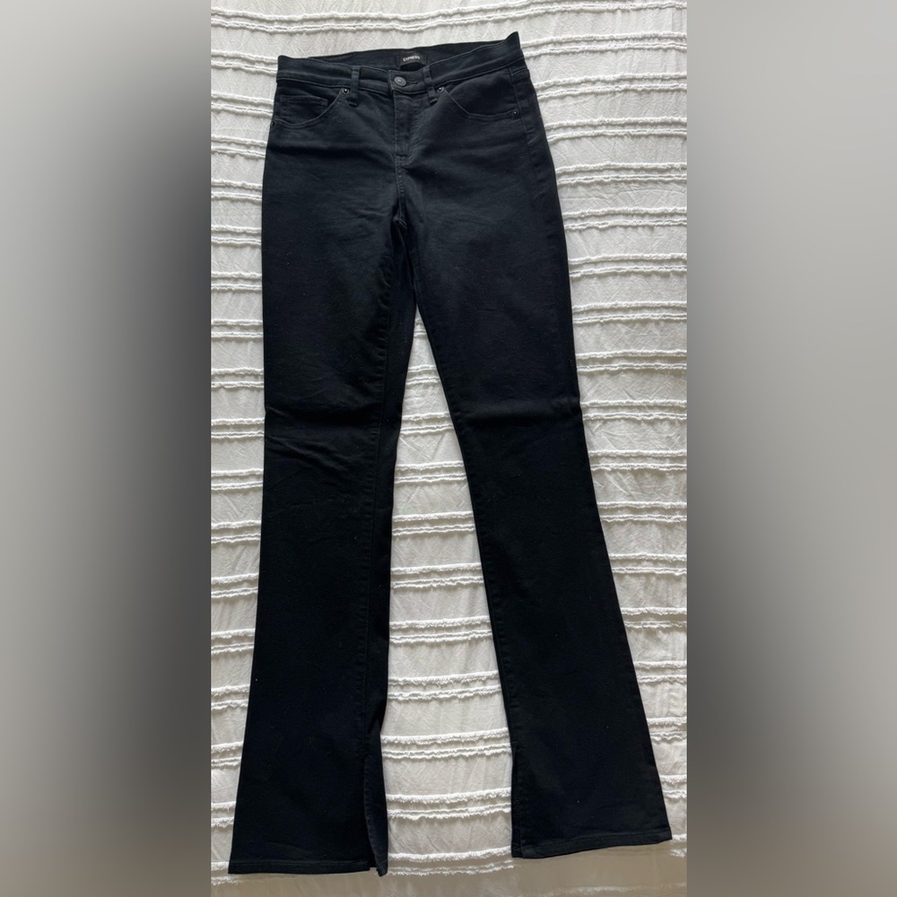 Express Skyscraper Black Boot Leg Jeans with Split Hem